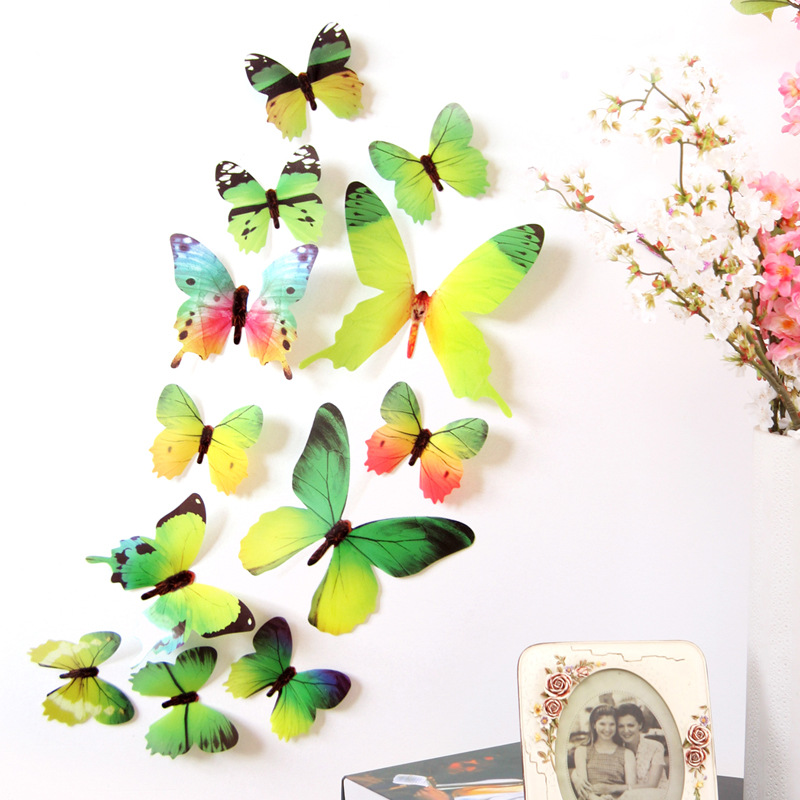 12pcs/lot 3d butterfly decor for new year party living room