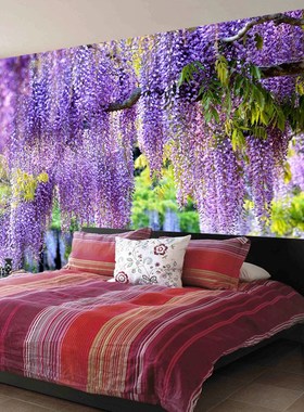 Custom Poster Printing 3D Romantic Purple Flower Vine Wall
