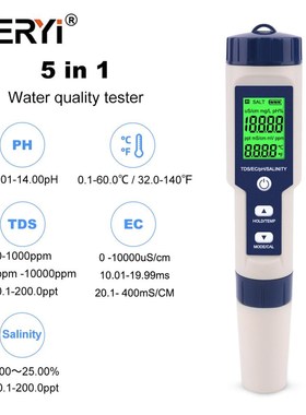 yieryi 5 in 1 TDS/EC/PH/Salinity/Temperature Meter Digital