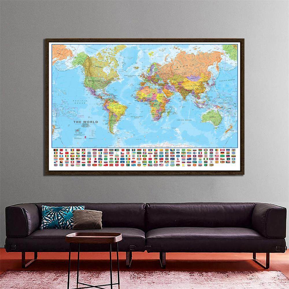 60x80cm the world political physical map foldable no-fading