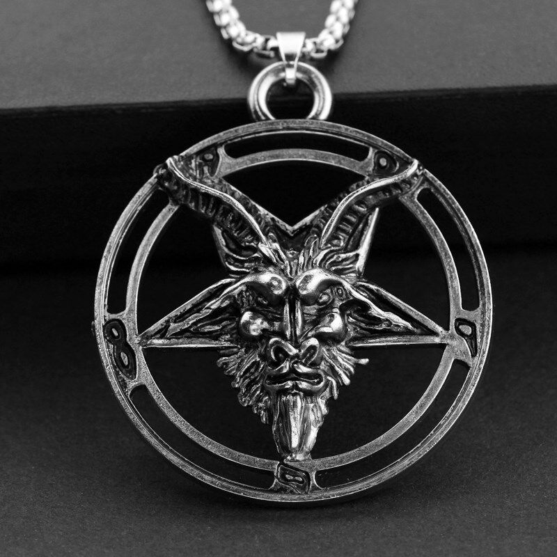 baphomet inverted pentagram goat head necklace vintage bapho