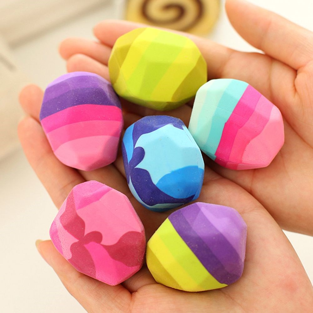 kawaii colorful stone shape eraser geese in soft rubber eras