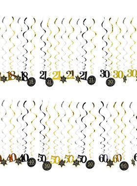 8p/set Gold Black 18/21/30/40/50/60th Birthday Hanging Swir