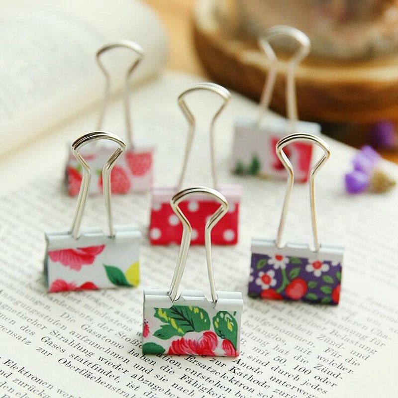 10x fresh floral smile metal binder clips notes letter paper