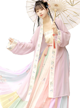 宋制三件套褙子彩虹裙日常春夏