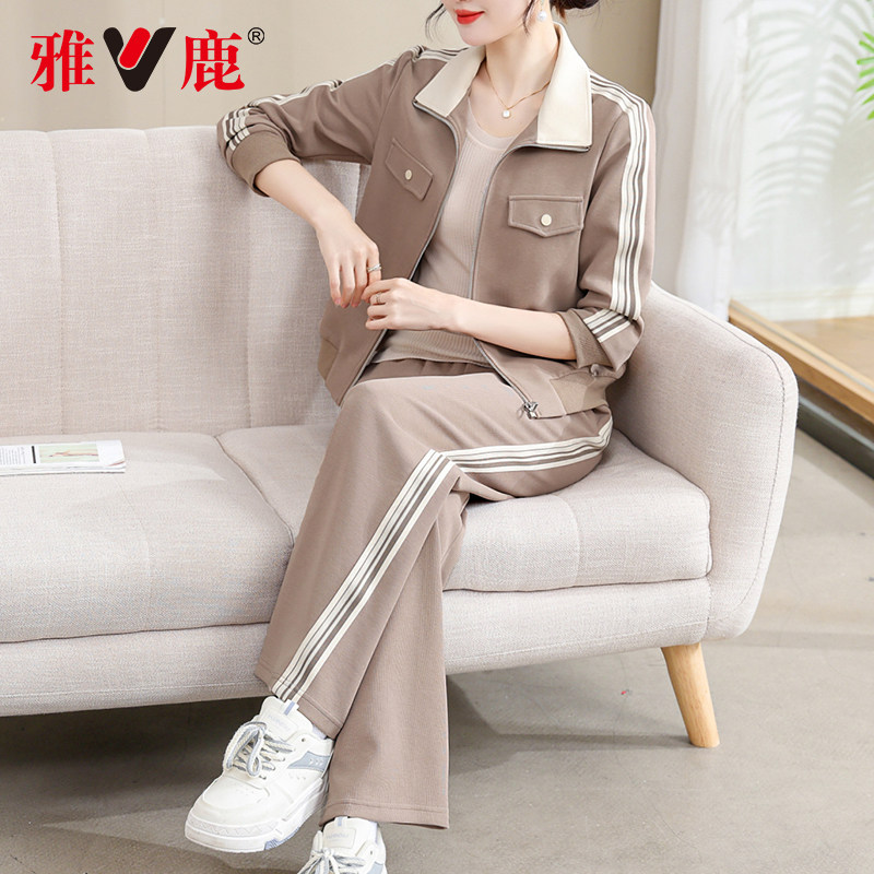 雅鹿中年妈妈春装运动外套2025新款洋气两件套中老年女装休闲套装