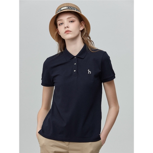 Hazzys哈吉斯polo衫t恤女2024夏季新品气质体恤休闲短袖翻领上衣