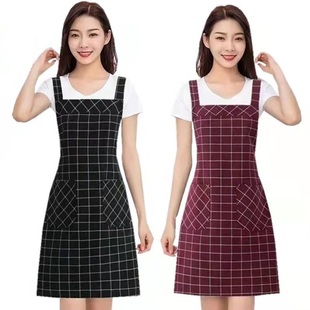 棉布围裙韩版 时尚 可爱家用成人清洁男女厨房饭店工作成人上班格子