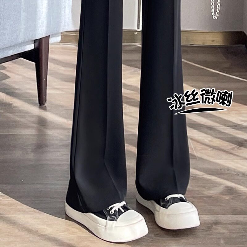 黑色冰丝西装微喇裤女夏季薄款2025新款小个子高腰垂感显瘦喇叭裤