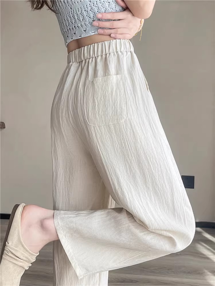 天丝亚麻阔腿裤女小个子九分夏季薄款2025新款显瘦棉麻休闲直筒裤
