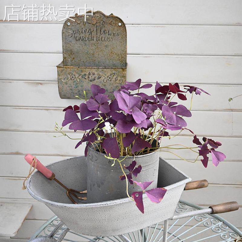 美式乡村复古小推车铁艺花盆花园阳台装饰花器手工复古风