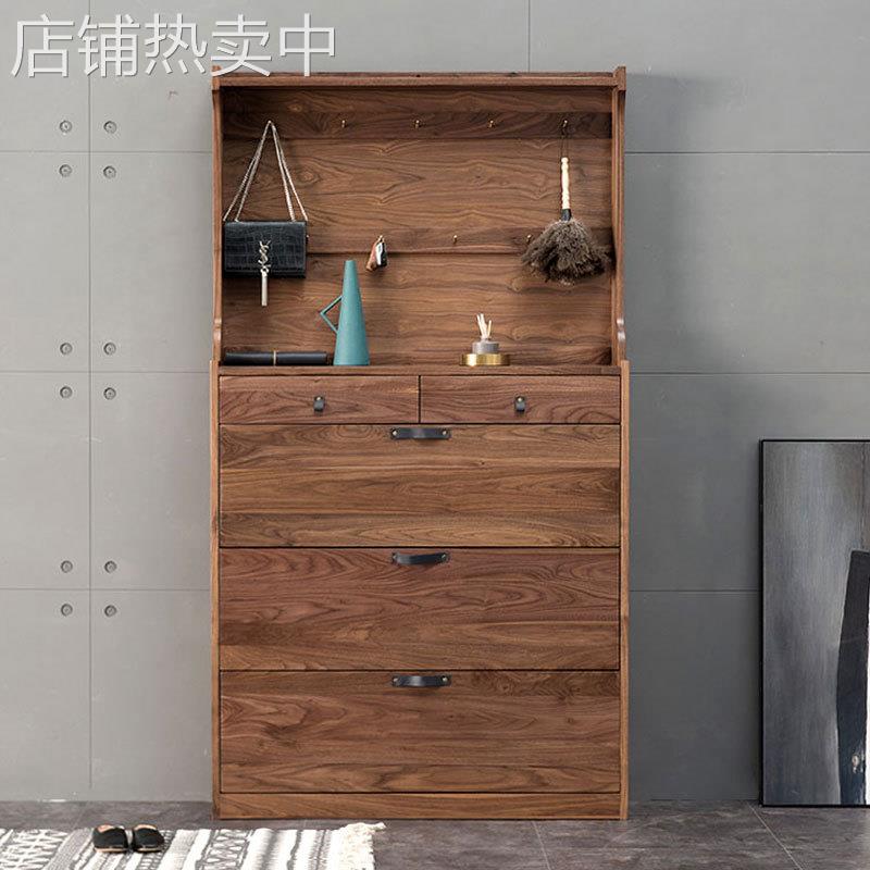 北美全实木黑胡桃木超薄鞋柜家用门口多功能简约现代翻斗式小鞋柜