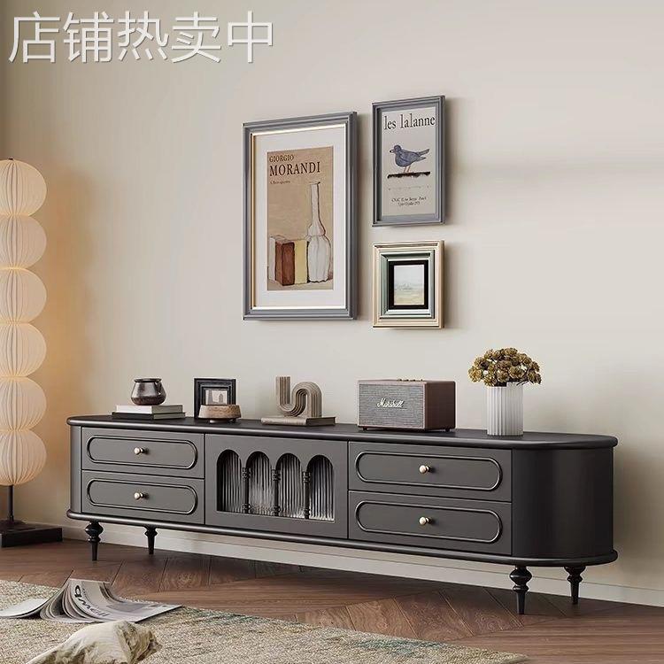 法式实木电视柜客厅家用奶油风电视机柜储物柜一体美式复古白色