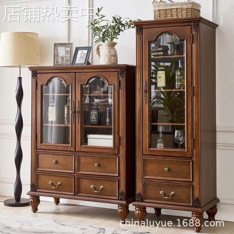 美式复古酒柜客厅靠墙实木双门酒水柜欧式风格单门小酒柜矮柜