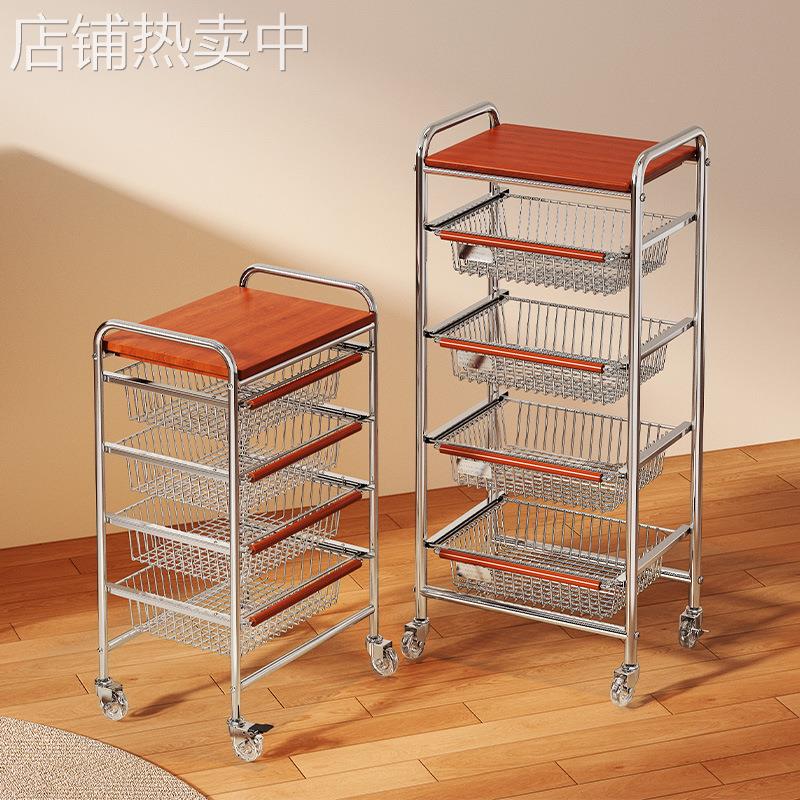 零食饮料收纳架带轮可移动夹缝小推车置物架落地收纳柜多层收纳车