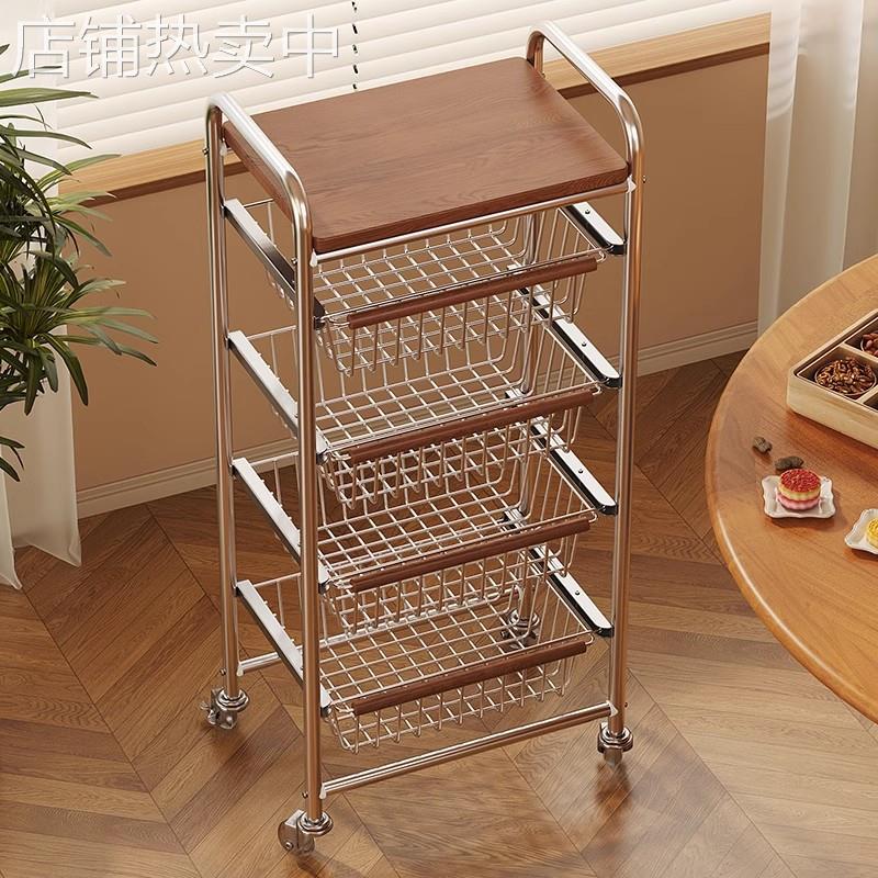 中古风小推车置物架落地书架客厅带轮家用多层桌面杂物零食收纳柜