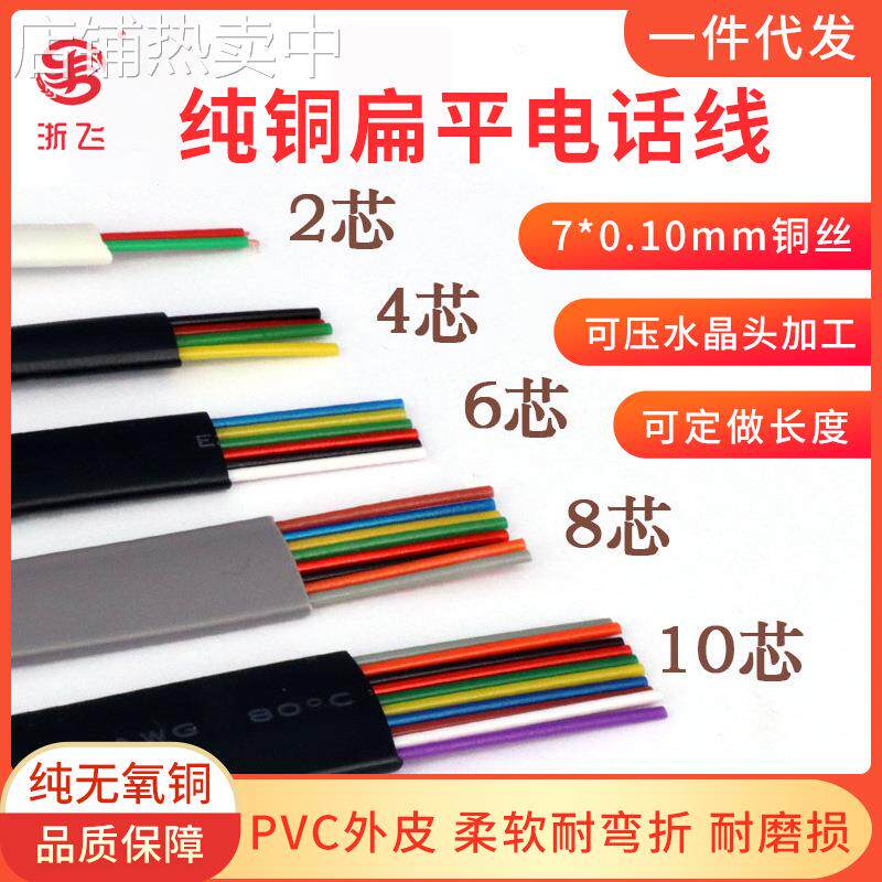 20251 2/4/6芯8芯10芯扁平纯铜电话线电话听筒座机传真机连接线