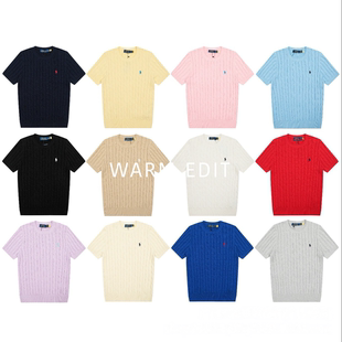 v领短袖 L小马刺绣绞花棉线圆领 外贸原单～R 毛衣 人生毛衣