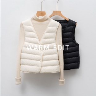 【大衣伴侣】秋冬90鹅绒羽绒服内胆V领马甲横条大衣保暖内搭神器