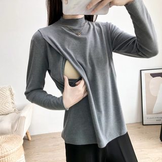 2023哺乳上衣秋冬打底衫半高领内搭保暖毛衣喂奶衣服春季外出辣妈