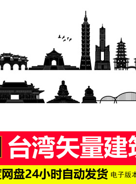 台湾城市建筑标志地标剪影会展背景台湾旅游景点AI矢量素材