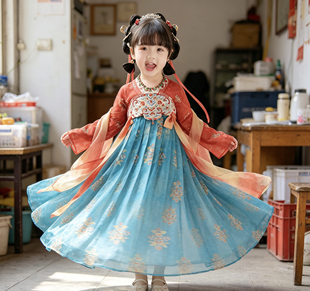 古月家汉服女童春秋款儿童古风披风披肩小女孩中长款外套搭配襦裙