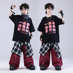 街舞儿童潮服男童黑红嘻哈演出服套装hiphop女童酷帅童装表演服装