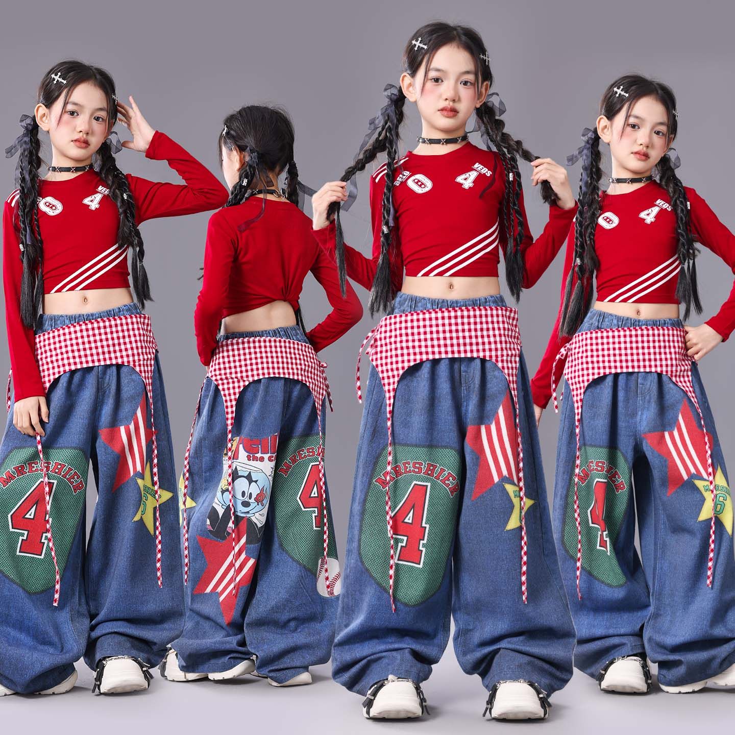 元旦儿童爵士舞蹈演出服女童走秀套装少儿hiphop表演服装炸街潮装