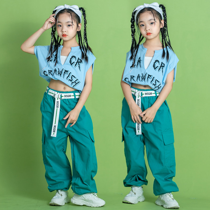 爵士舞服装女童炸街潮童嘻哈街舞套装时装模特露脐jazz走秀潮服