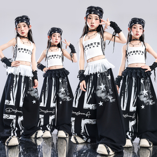 女童jazz短袖儿童爵士舞运动休闲卫裤表演出服女孩嘻哈街舞套装夏
