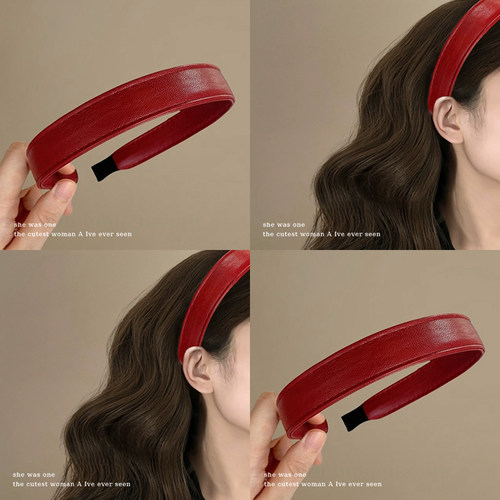 新年红色皮质宽边发箍女2025新款