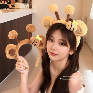 可爱毛绒小熊耳朵发箍蜜蜂玩偶洗脸压发头箍头饰高颅顶发捆发卡女