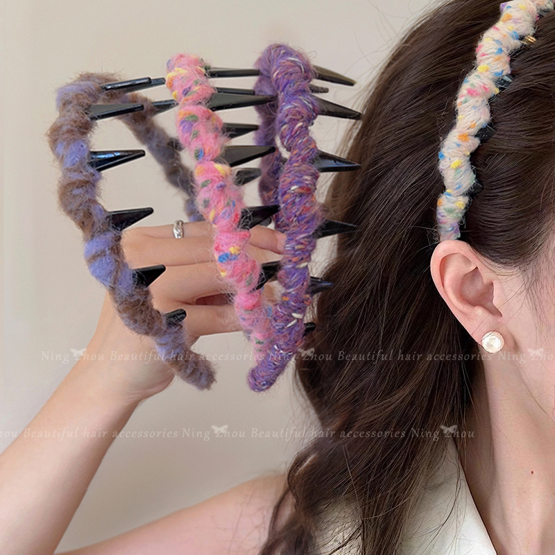 彩色毛线带齿波浪发箍女2025新款