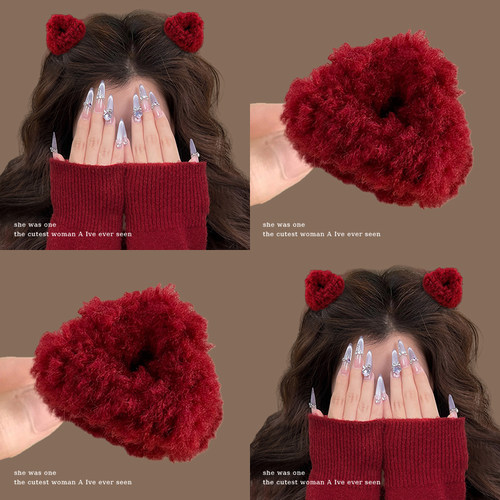 新年红色刘海侧边夹猫耳朵发夹女