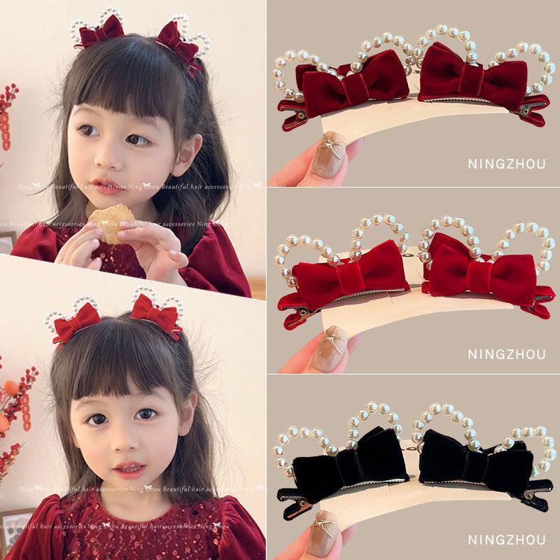 2025新年红色丝绒蝴蝶结头饰立体