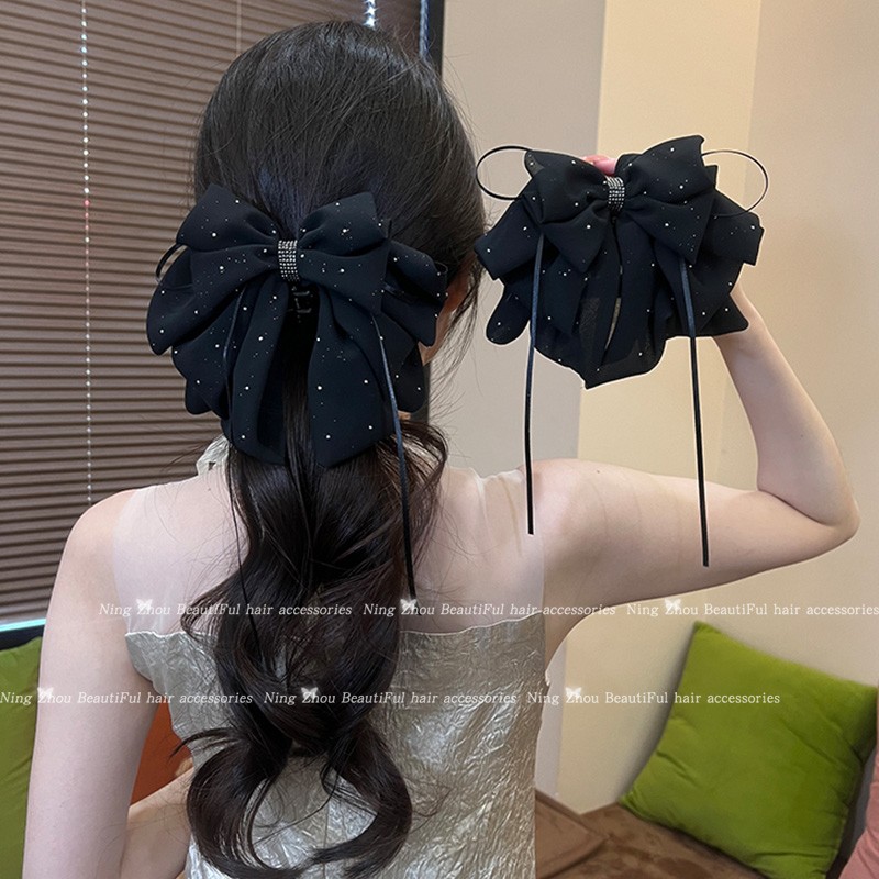 满天星网纱蝴蝶结飘带抓夹后脑勺