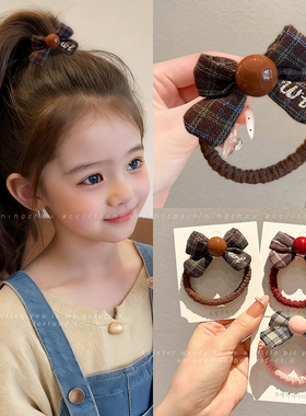 高马尾发绳格纹珠珠蝴蝶结发圈女儿童头绳扎头发皮筋不伤发高弹力