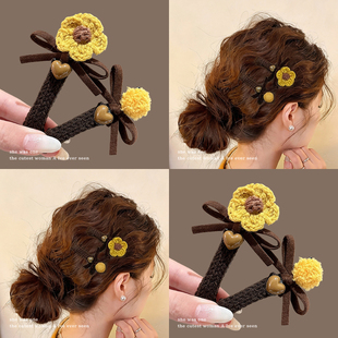 花朵毛球蝴蝶结发夹女2025新款 高端刘海侧边夹子秋冬发饰碎发发卡