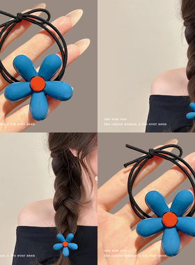 韩系蓝色花朵发圈橡皮筋扎头头绳不勒发无扎痕皮筋高弹力发绳头饰