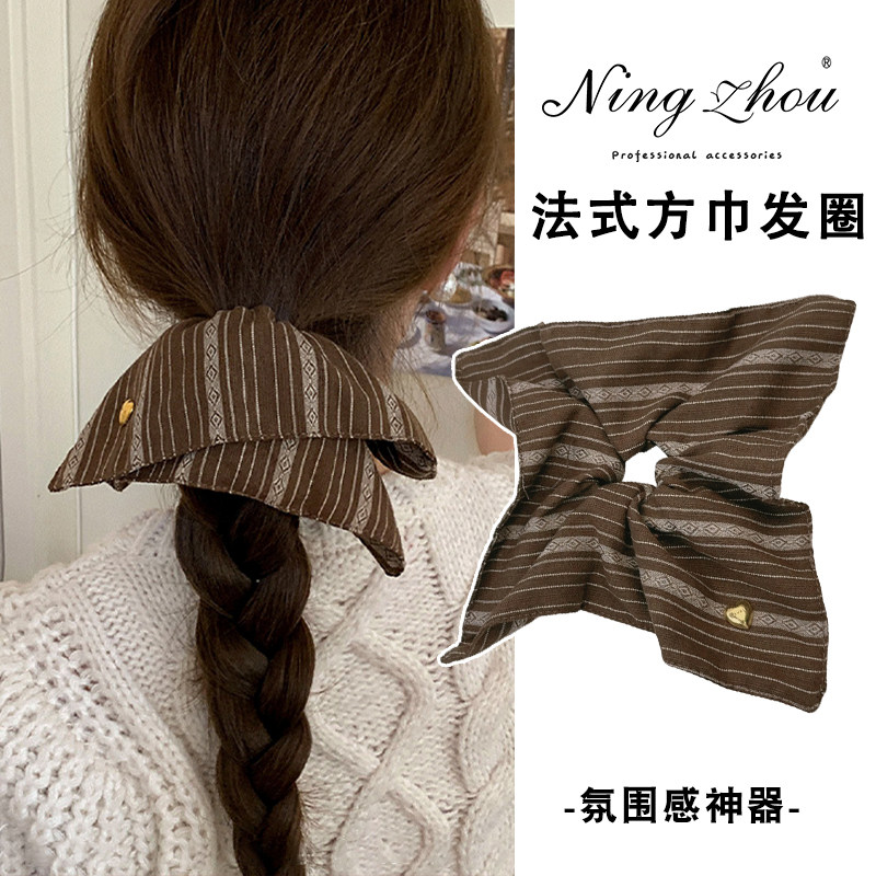 法式方巾大肠发圈女低马尾发饰2025新款复古条纹扎头发橡皮筋头绳,饰品/流行首饰/时尚饰品新,发饰,淘宝优惠券,粉丝福利购,淘宝优惠卷