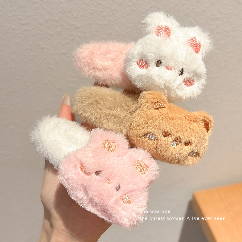 可爱毛绒儿童一字夹发夹女孩刘海