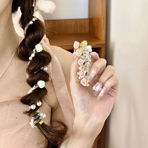 玫瑰花朵头绳女生珍珠电话线发圈