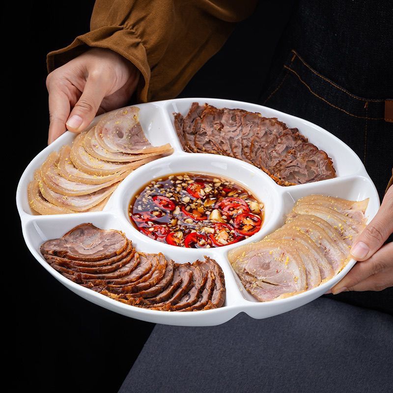 陶瓷盘子菜盘分格家用果盘小吃饺子盘多格卤水水果拼盘干果五格