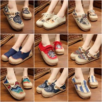 Женская обувь в национальном стиле ретро -стиля Пекин Старая Тканевая туфли круглая голова, трава ткань, белье