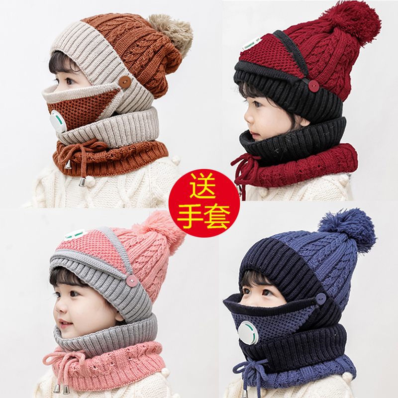 儿童帽子秋冬季男童女童加绒加厚帽子围脖两件套宝宝一体帽保暖潮