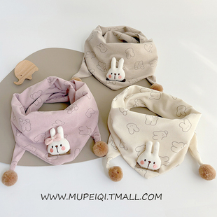 宝宝围巾秋冬季 婴儿小兔子三角巾春秋天男童女孩保暖防风围脖 韩版