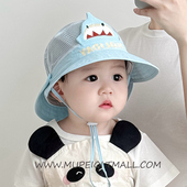 宝宝帽子夏季 遮阳帽男女童渔夫帽婴儿大檐网眼披肩防晒太阳户外薄