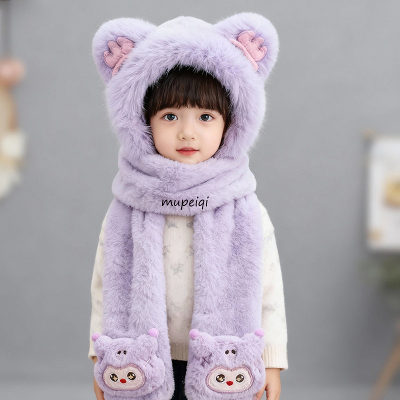 儿童帽子冬季毛绒帽围巾手套三件套加厚防寒女童保暖加绒一体帽子,童装/婴儿装/亲子装,帽子,淘宝优惠券,粉丝福利购,淘宝优惠卷
