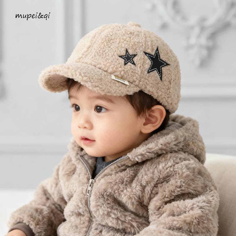 宝宝帽子秋冬季鸭舌帽男童女婴幼儿羊羔毛加厚棒球帽韩版保暖防风