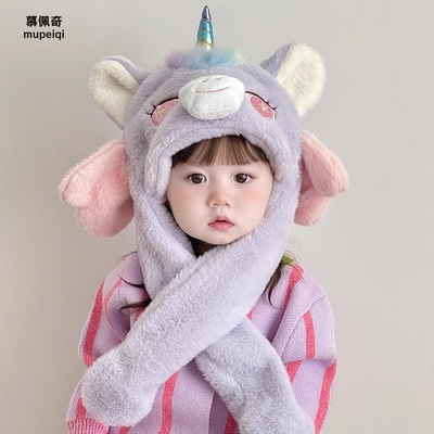 儿童帽子围巾一体冬季会动的耳朵
